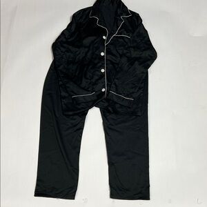 SHEIN Black Satin Pajama Set with White Trim Size M